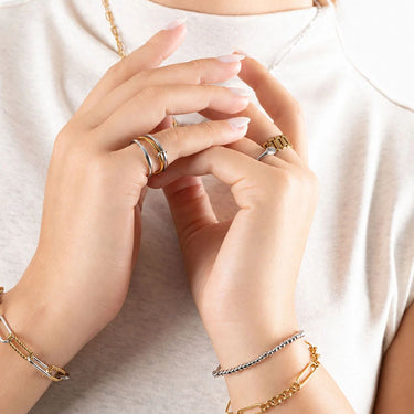 Wholesale jewelry 18K Gold PVD Stainless Steel Mixed Metal Triple Intertwined Ring- model 