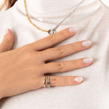 Wholesale jewelry 18K Gold PVD Stainless Steel Mixed Metal Triple Intertwined Ring- model 