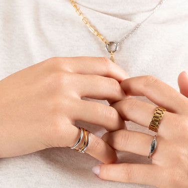 Wholesale jewelry 18K Gold PVD Stainless Steel Mixed Metal Triple Intertwined Ring- model 