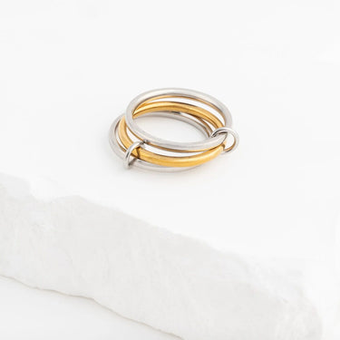 Wholesale jewelry 18K Gold PVD Stainless Steel Mixed Metal Triple Intertwined Ring- studio 