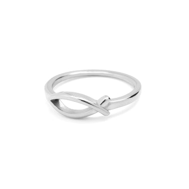 Silver infinity ring on a white background