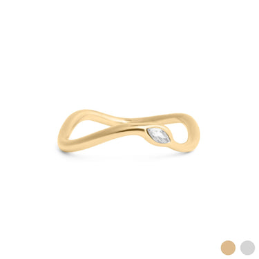 Gold ring with a diamond on a white background