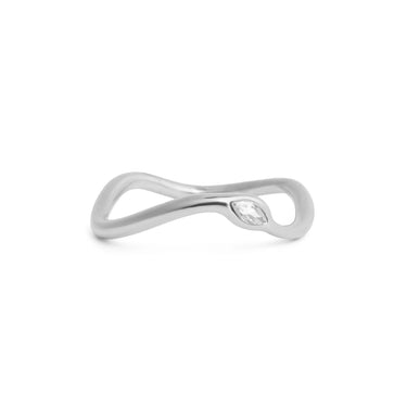 Silver ring with a diamond on a white background