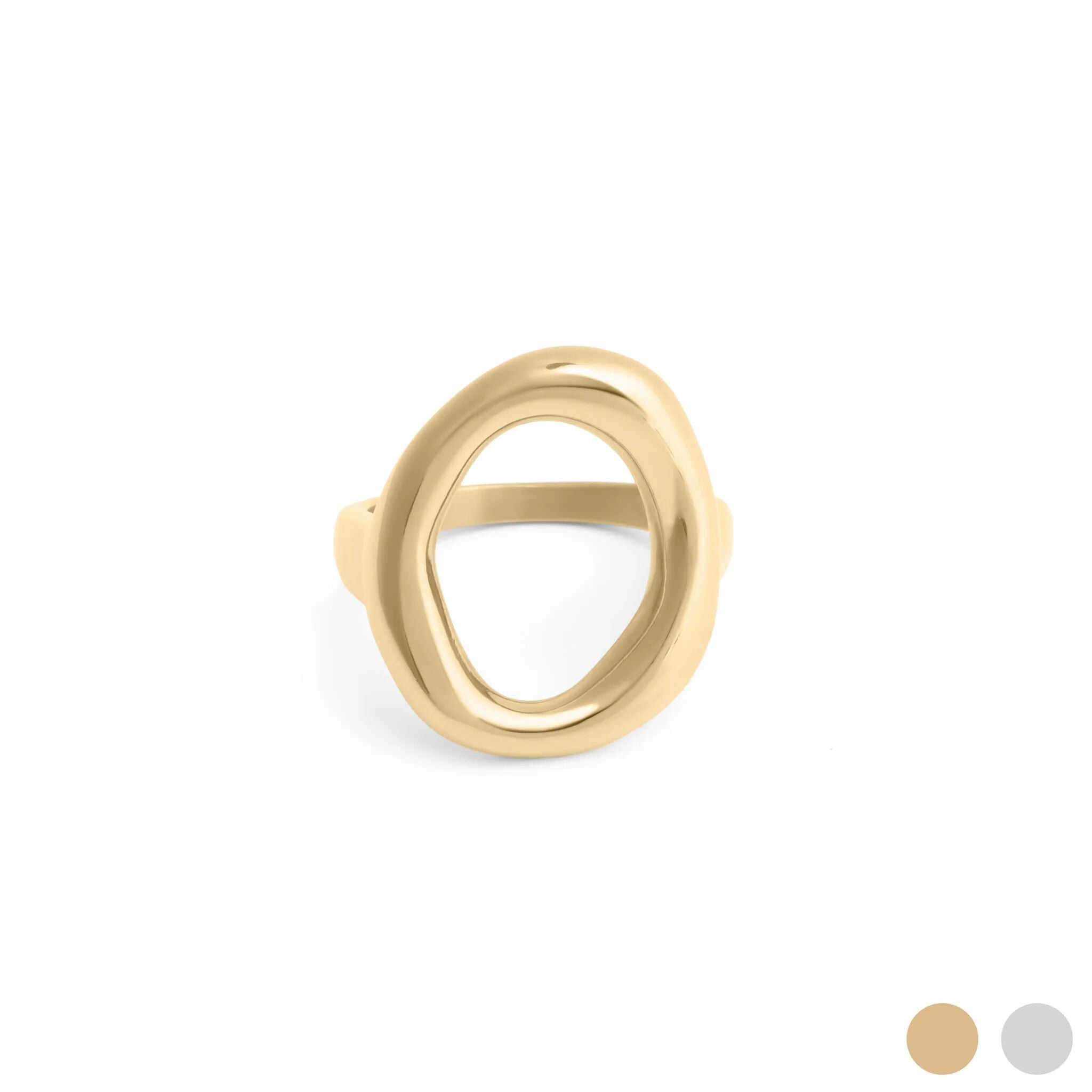 Gold Oval Motif Ring with a unique design on a white background