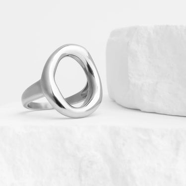 Silver Oval Motif Ring  on a white background