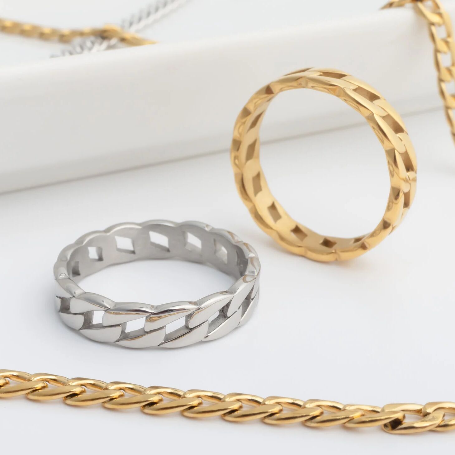 Stackable Chain Ring Design Man 18K Gold PVD Stainless Steel Curb Chain Stacking Ring / KSS0034 ...