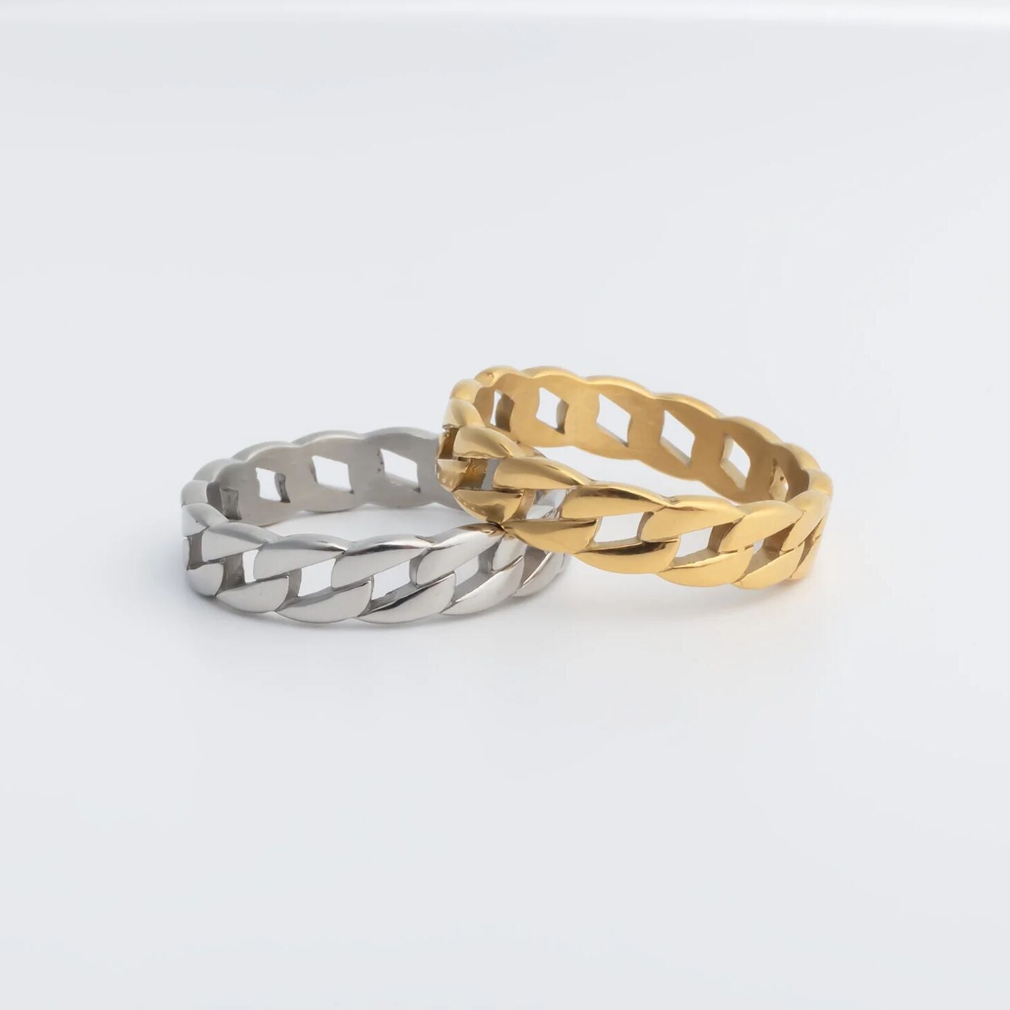 Stackable Chain Ring Design Man 18K Gold PVD Stainless Steel Curb Chain Stacking Ring / KSS0034 ...