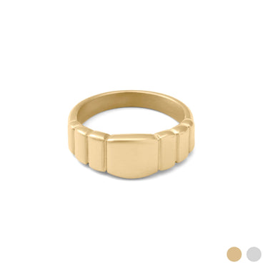 Gold Ridged Band Signet Ring