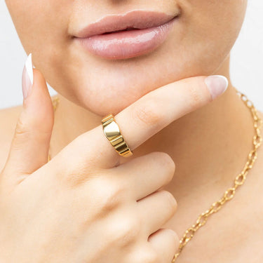 Gold Ridged Band Signet Ring