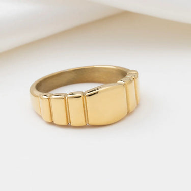 Gold Ridged Band Signet Ring