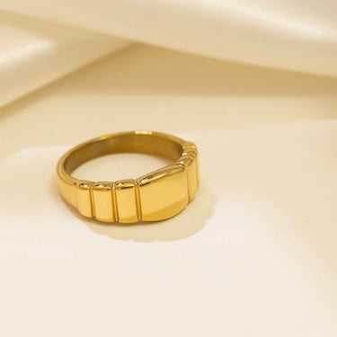 Gold Ridged Band Signet Ring