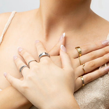 Gold and Silver Ridged Band Signet Rings