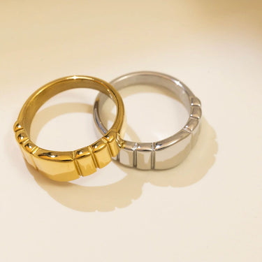 Gold and Silver Ridged Band Signet Rings