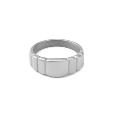Silver Ridged Band Signet Ring