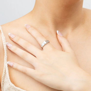 Silver Ridged Band Signet Ring
