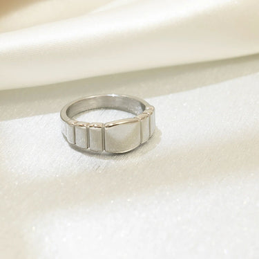 Silver Ridged Band Signet Ring