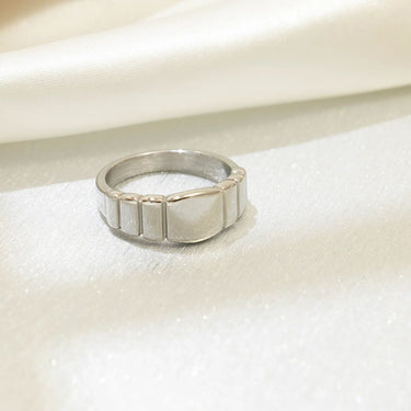 Silver Ridged Band Signet Ring