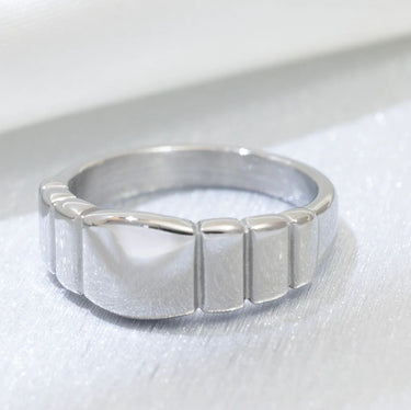 Silver Ridged Band Signet Ring