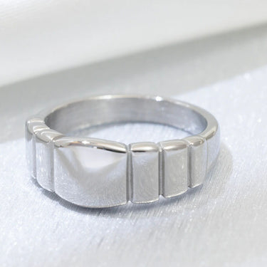 Silver Ridged Band Signet Ring