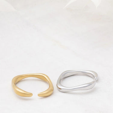 18K Gold PVD Stainless Steel Adjustable Simple Ring- silver and gold studio 