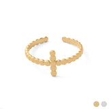 18K Gold PVD Stainless Steel Beaded Cross Adjustable Ring- gold main 