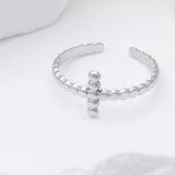 18K Gold PVD Stainless Steel Beaded Cross Adjustable Ring- silver studio 