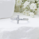 18K Gold PVD Stainless Steel Beaded Cross Adjustable Ring- silver studio 