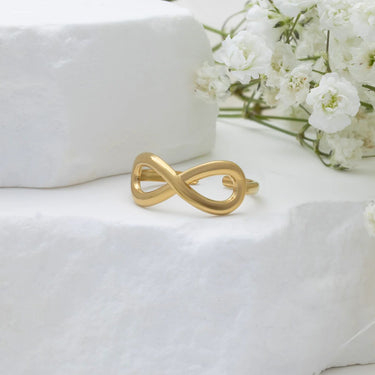 18K Gold PVD Stainless Steel Infinity Symbol Adjustable Ring- gold studio 