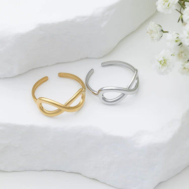 18K Gold PVD Stainless Steel Infinity Symbol Adjustable Ring- gold and silver studio 