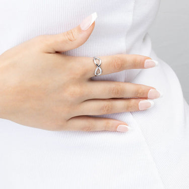 18K Gold PVD Stainless Steel Infinity Symbol Adjustable Ring- silver model 