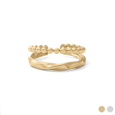 18K Gold PVD Stainless Steel Double Beaded Adjustable Ring- gold main 
