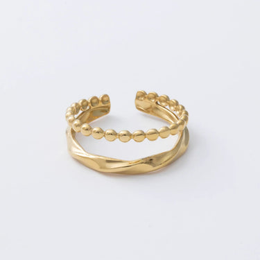 18K Gold PVD Stainless Steel Double Beaded Adjustable Ring- gold studio 