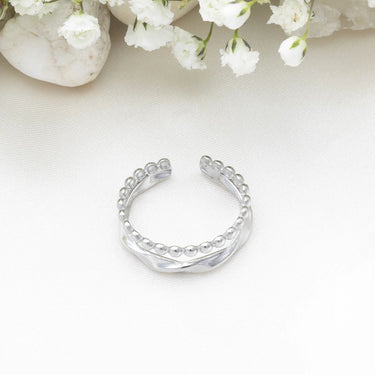 18K Gold PVD Stainless Steel Double Beaded Adjustable Ring- silver studio