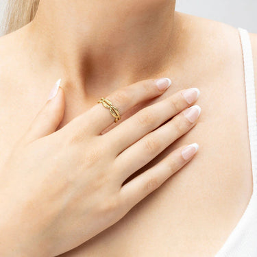 18K Gold PVD Stainless Steel Petite Petal Adjustable Ring- gold model 