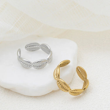 18K Gold PVD Stainless Steel Petite Petal Adjustable Ring- gold and silver studio 