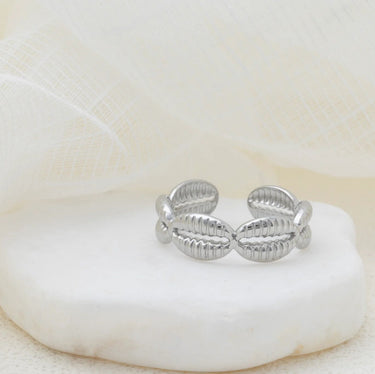 18K Gold PVD Stainless Steel Petite Petal Adjustable Ring- silver studio