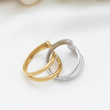 18K Gold PVD Stainless Steel Twisted Spiral Cuff Ring- gold and silver studio