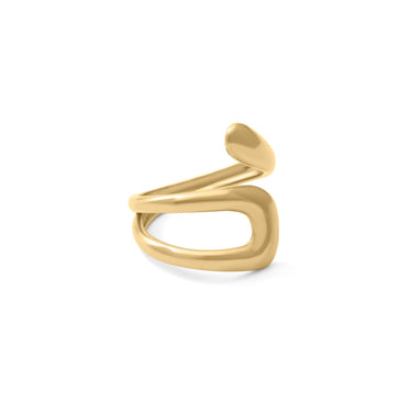 18K Gold PVD Stainless Steel Twisted Spiral Cuff Ring- gold main 