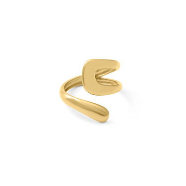 18K Gold PVD Stainless Steel Twisted Spiral Cuff Ring- gold main 