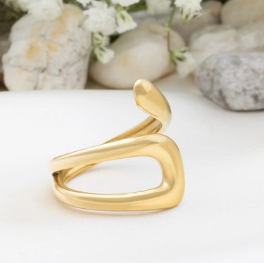18K Gold PVD Stainless Steel Twisted Spiral Cuff Ring- gold studio