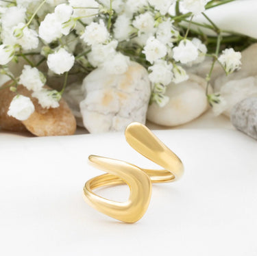 18K Gold PVD Stainless Steel Twisted Spiral Cuff Ring- gold studio