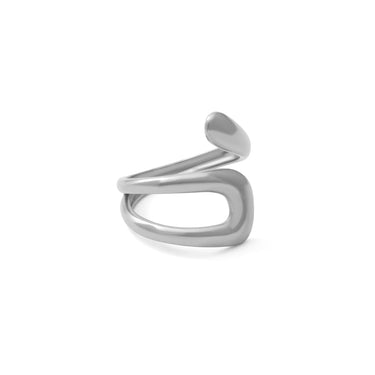18K Gold PVD Stainless Steel Twisted Spiral Cuff Ring- silver main 