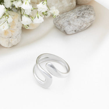 18K Gold PVD Stainless Steel Twisted Spiral Cuff Ring- silver studio