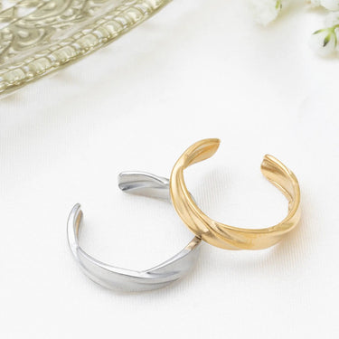 18K Gold PVD Stainless Steel Twist Open Adjustable Ring- gold and sliver studio 