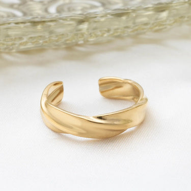 18K Gold PVD Stainless Steel Twist Open Adjustable Ring- gold studio 