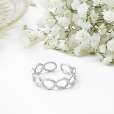 18k Gold PVD Stainless Steel Open Loop Adjustable Ring- silver studio 