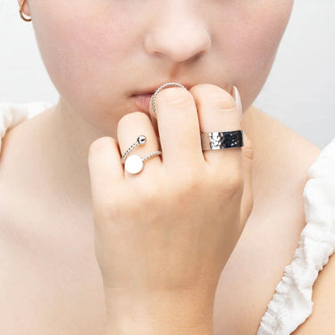 18K Gold PVD Stainless Steel Engraveable Adjustable Ring- silver model 