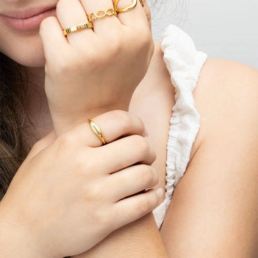 18K Gold PVD Stainless Steel Dainty Oval Blank Stack Ring- gold model 