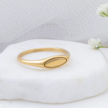 18K Gold PVD Stainless Steel Dainty Oval Blank Stack Ring- gold studio