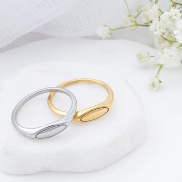 18K Gold PVD Stainless Steel Dainty Oval Blank Stack Ring- gold and silver studio 